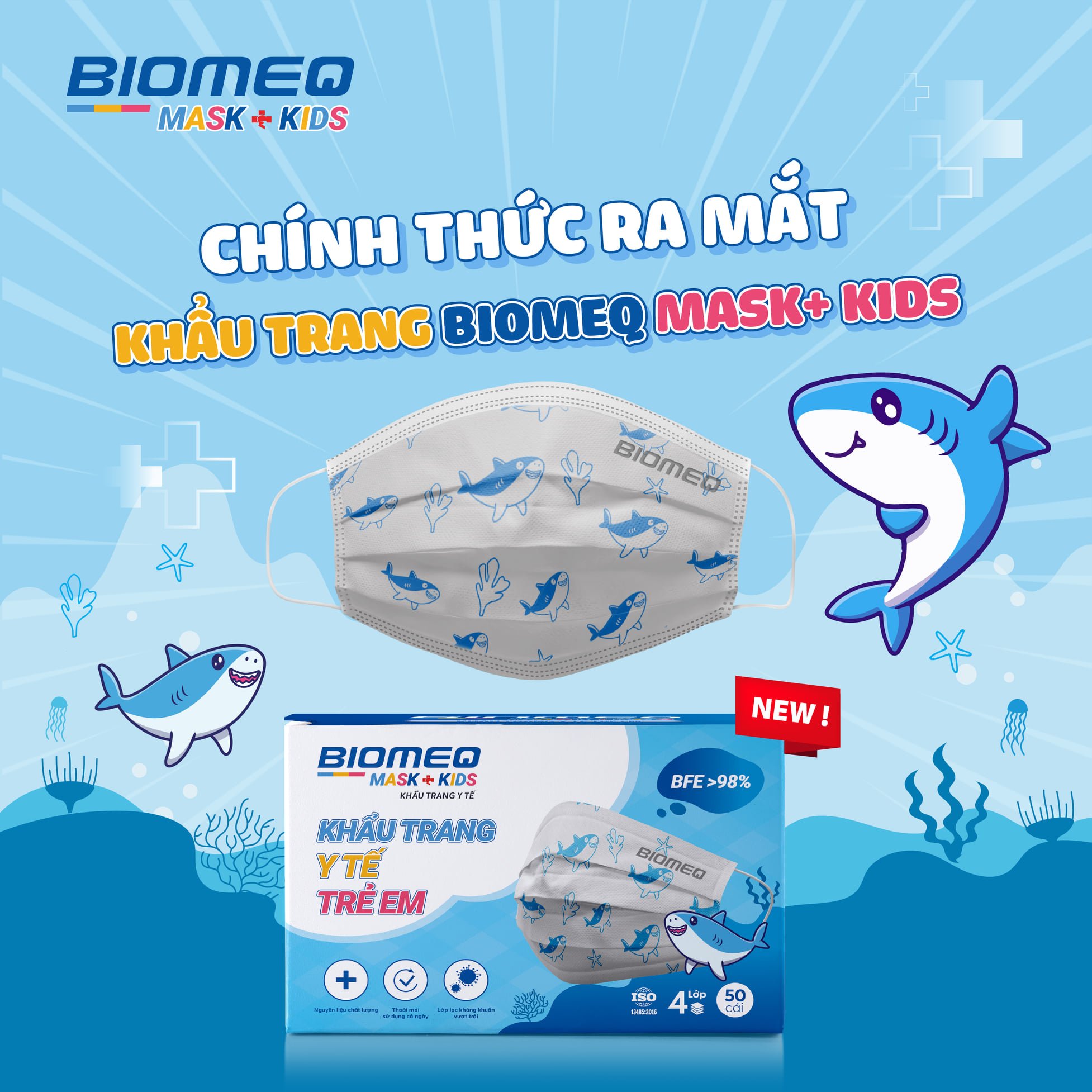 Khẩu trang BIOMEQ MASK+ KIDS HỘP 50 CÁI