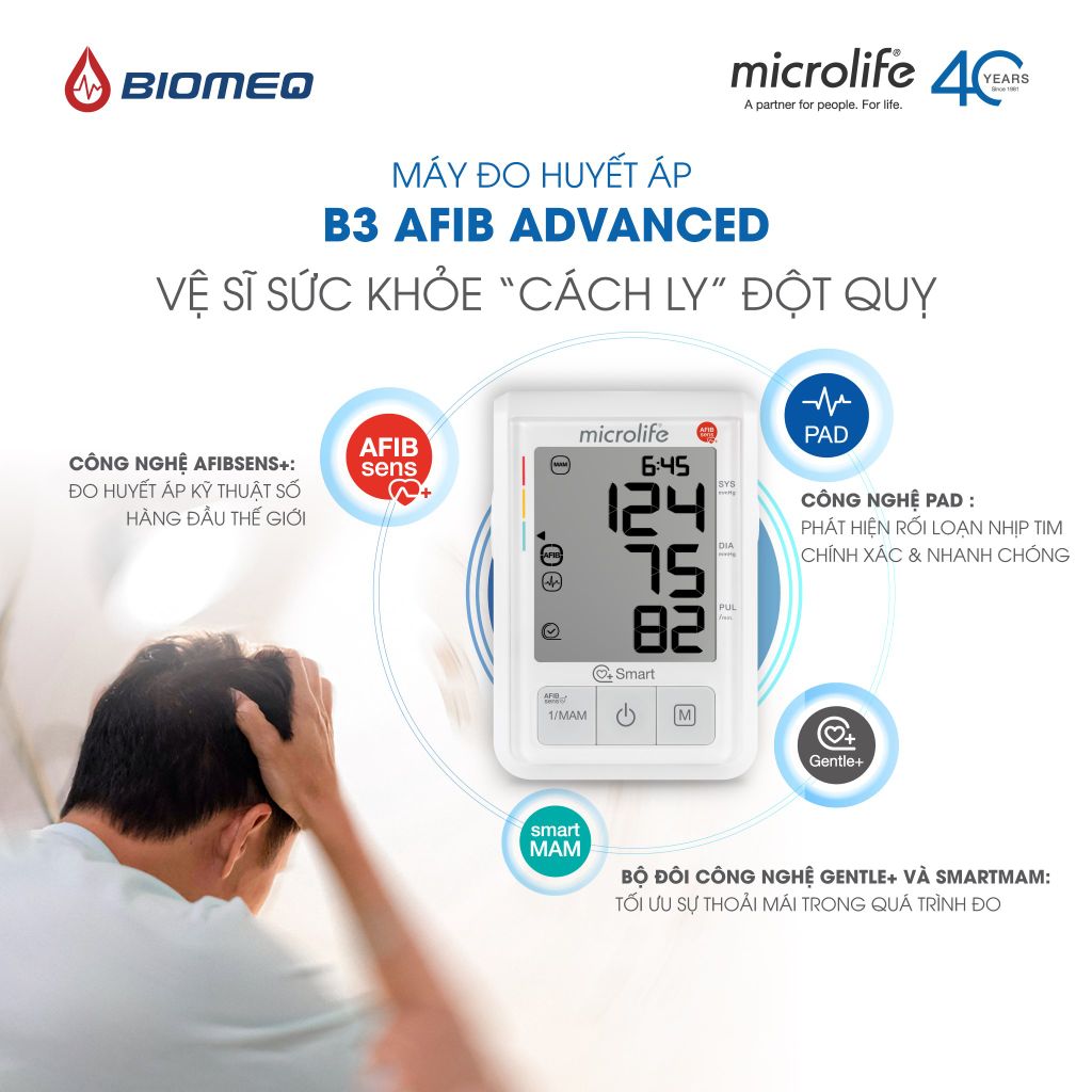 Máy Đo Huyết Áp Bắp Tay Microlife B3 AFIB , Cảnh Báo Rung Nhĩ - Phòng Đột Quỵ