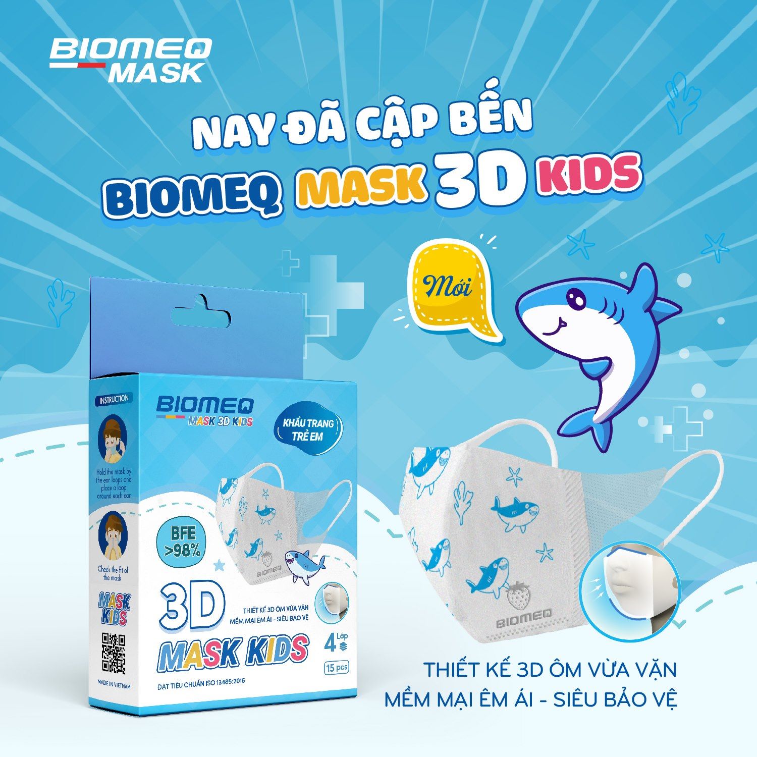 Khẩu trang BIOMEQ 3D KIDS HỘP 15 CÁI