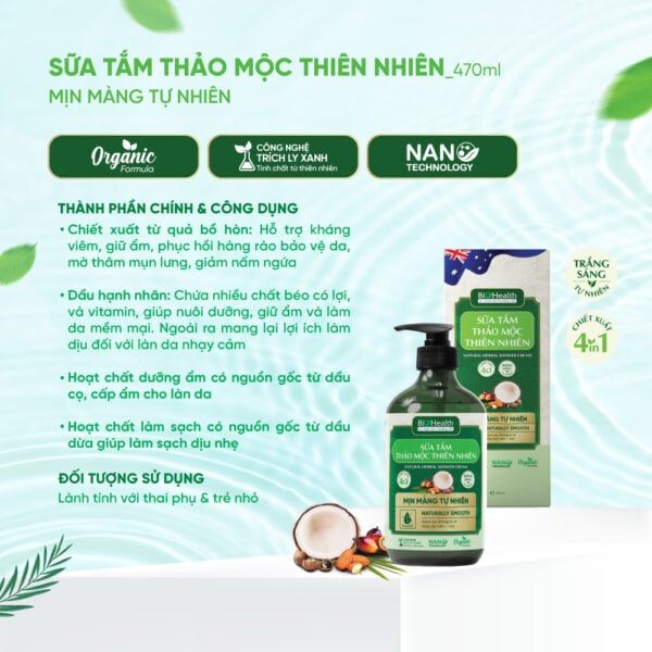 Sữa Tắm Thảo Mộc Thiên Nhiên Biohealth Làm Mịn Màng Da Khô, Giảm Mụn Lưng 470ml