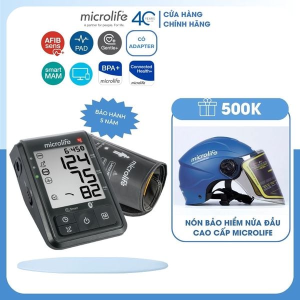 Máy Đo Huyết Áp Bắp Tay Microlife B6 ADVANCED CONNECT, Cảnh Báo Rung Nhĩ 1 Lần Đo, Kết Nối Điện Thoại & Máy Tính