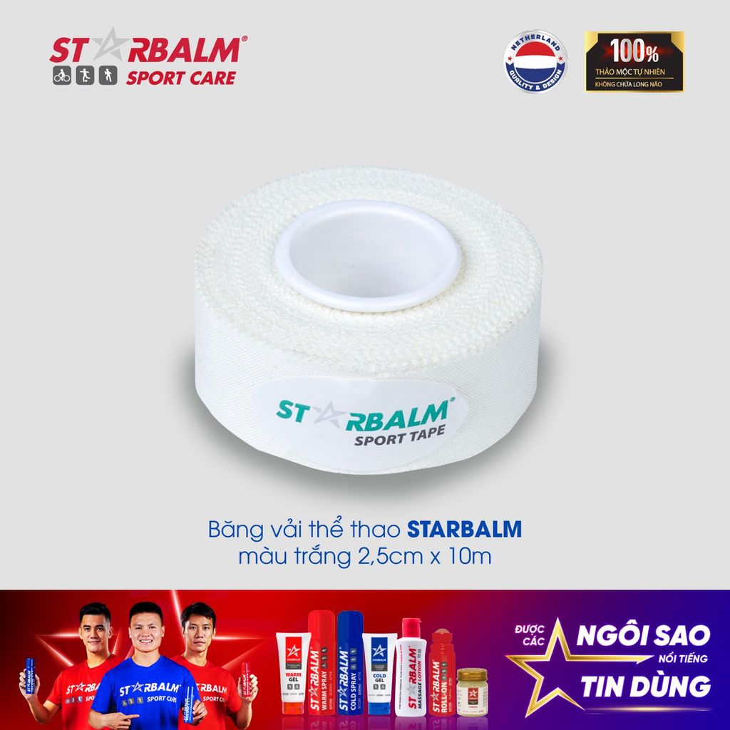 Băng vải thể thao STARBALM màu trắng 2,5cm x 5m & 3,8cm x 10m