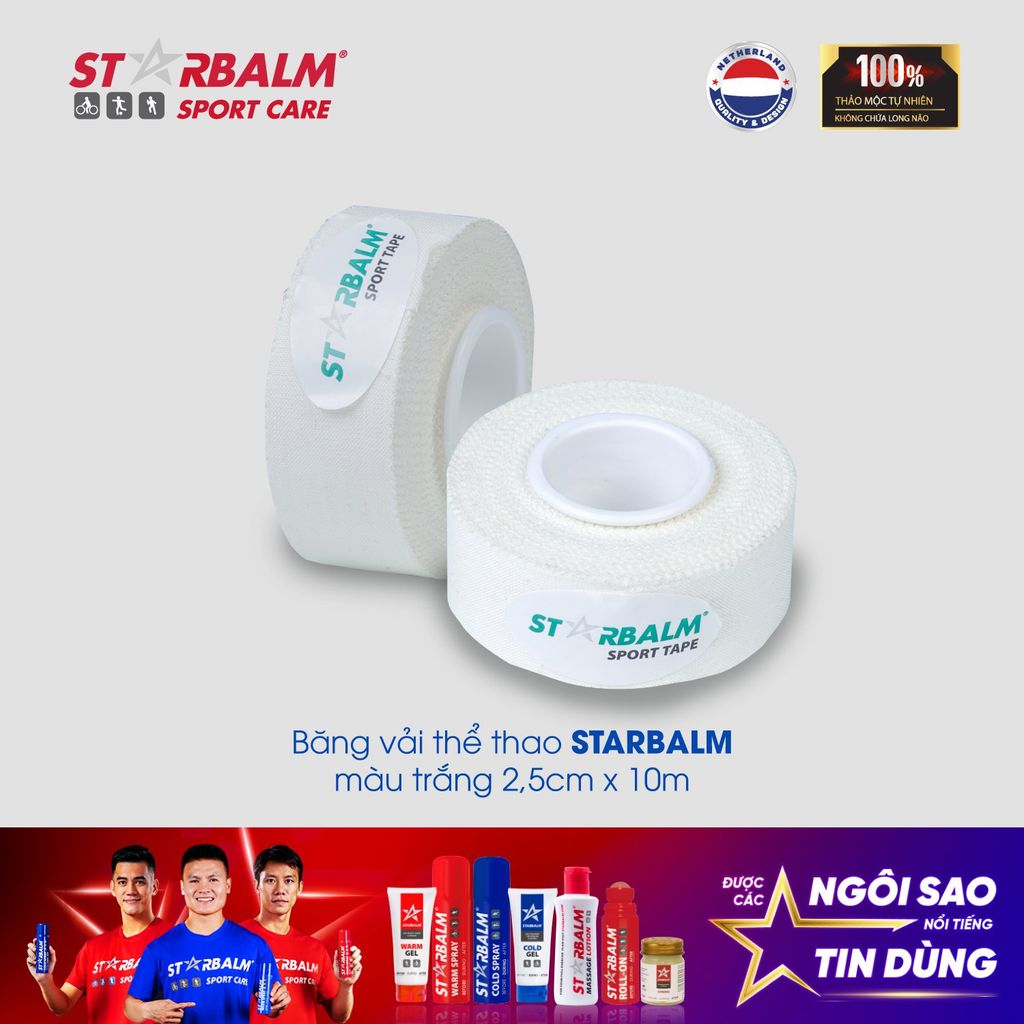 Băng vải thể thao STARBALM màu trắng 2,5cm x 5m & 3,8cm x 10m