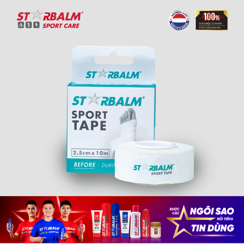 Băng vải thể thao STARBALM màu trắng 2,5cm x 5m & 3,8cm x 10m