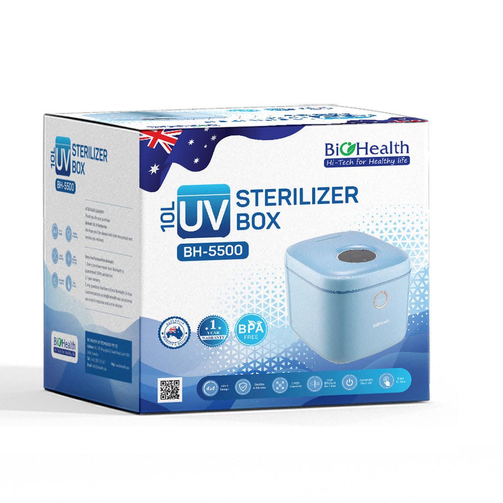 Máy tiệt trùng UV cửa trên 10L BioHealth BH5500, chứa được 11 bình sữa