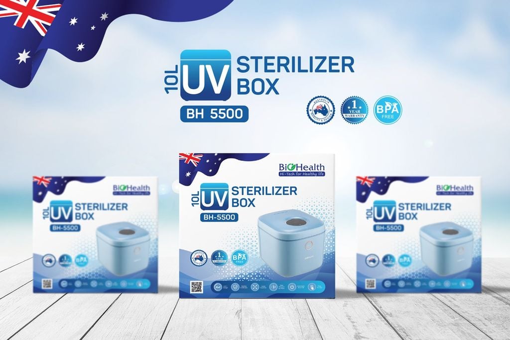 Máy tiệt trùng UV cửa trên 10L BioHealth BH5500, chứa được 11 bình sữa