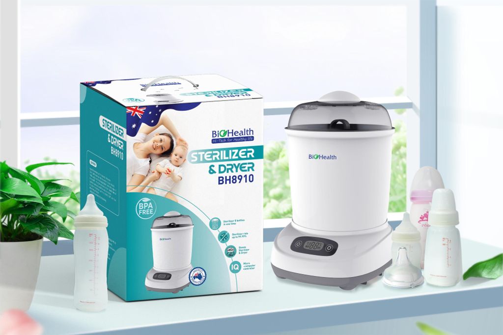 Máy Tiệt Trùng Và Sấy Khô BIOHEALTH BH8910, Chứa Được 8 Bình Sữa