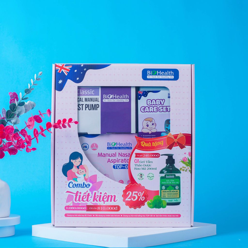 Combo 3 Món Chăm Sóc Mẹ & Bé Sau Sinh, Tặng Kèm Gel Tắm Thảo Dược Rau Má BioHealth Ngăn Ngừa Rôm Sẩy 290ml