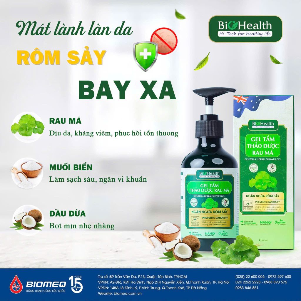 Gel Tắm Thảo Dược Rau Má Biohealth Ngăn Ngừa Rôm Sẩy 470ml