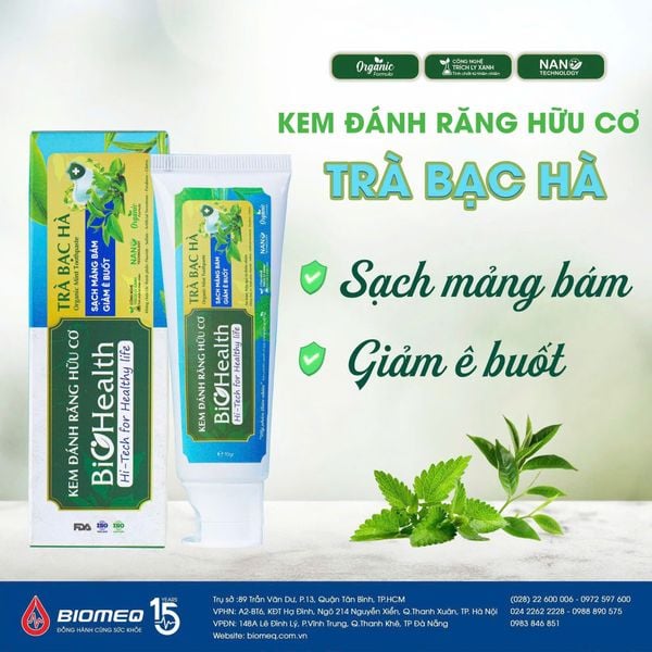 Kem Đánh Răng Hữu Cơ Trà Bạc Hà BioHealth, Sạch Mảng Bám, Giảm Ê Buốt 70g