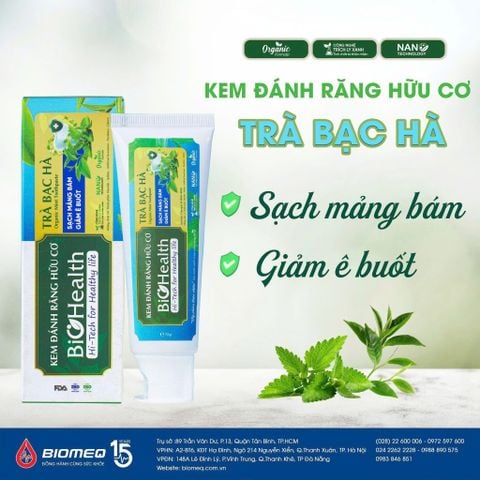 Kem Đánh Răng Hữu Cơ Trà Bạc Hà BioHealth, Sạch Mảng Bám, Giảm Ê Buốt 70g