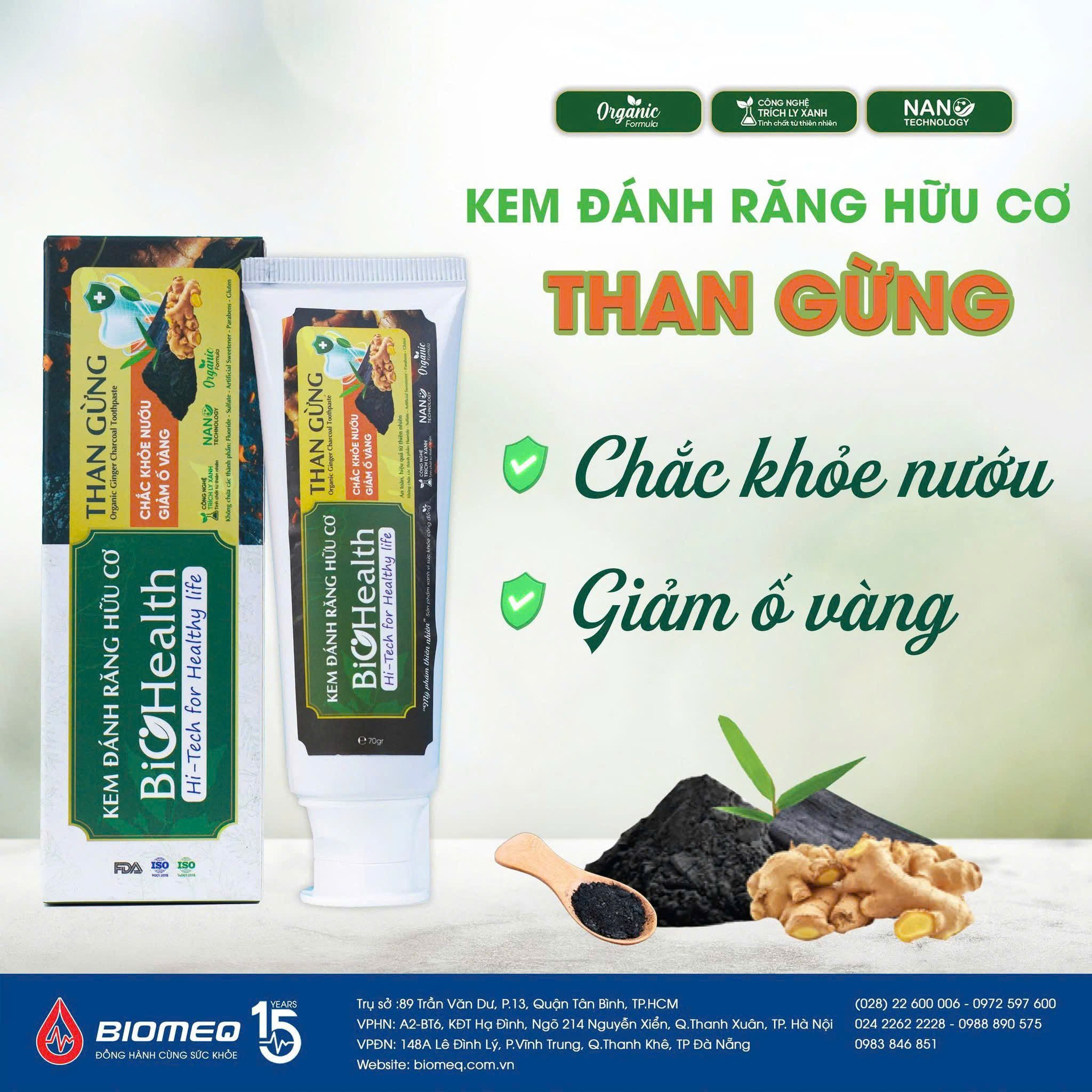 Kem Đánh Răng Hữu Cơ Than Gừng BioHealth, Chắc Khỏe Nướu Giảm Ố Vàng 70g