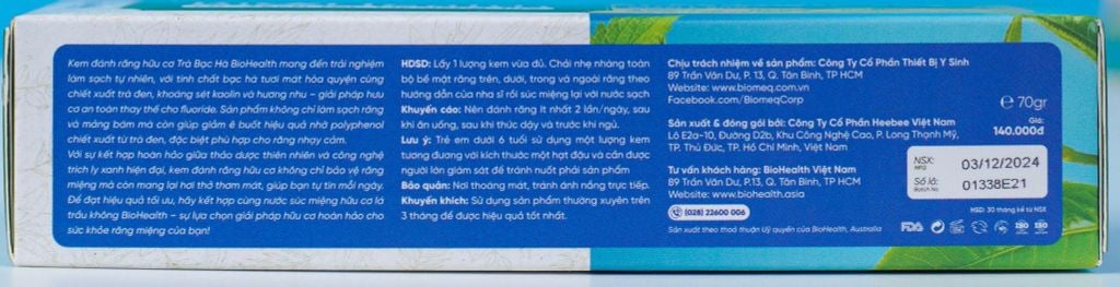 Kem Đánh Răng Hữu Cơ Trà Bạc Hà BioHealth, Sạch Mảng Bám, Giảm Ê Buốt 70g