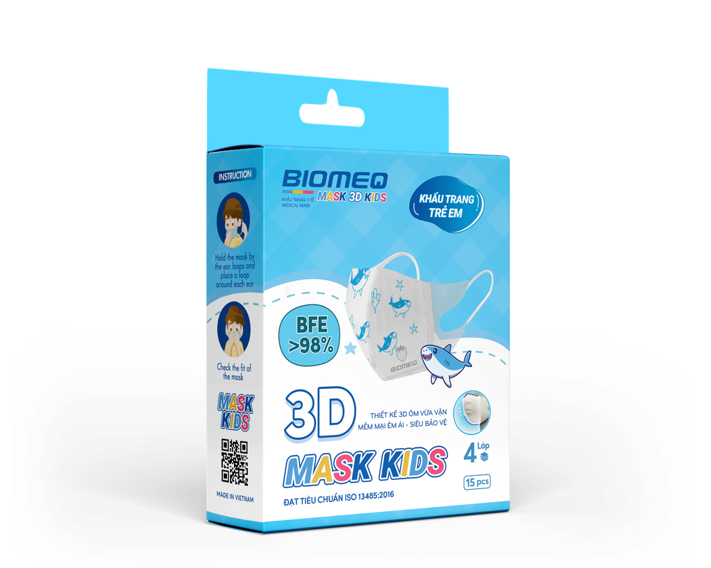 Khẩu trang BIOMEQ 3D KIDS HỘP 15 CÁI