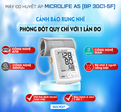 Máy Đo Huyết Áp Điện Tử Bắp Tay Microlffe A5 (BP 3GC-5F) - Công Nghệ AFIB Cảnh Báo Rung Nhĩ, Phòng Đột Quỵ