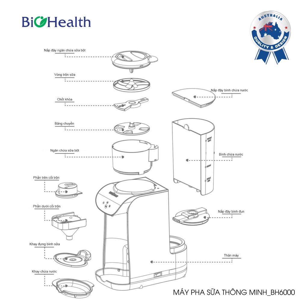 Máy Pha Sữa Bột Tự Động Biohealth BH6000 Pha Sữa Bột Nhanh Chỉ 10s, Không Vón Cục, Có App Mobile Điều Khiển Từ Xa