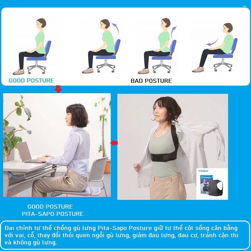 Đai Chống Gù Lưng PITA SAPO POSTURE bonbone Nhật Bản