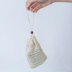Túi Sợi  Dây Đay Tự Phân Hủy, Túi Đựng Xà Phòng Tạo Bọt Có Dây Rút Thành Phần Sợi Thiên Nhiên Hạt Gỗ 9*14cm