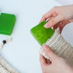 Túi Sợi  Dây Đay Tự Phân Hủy, Túi Đựng Xà Phòng Tạo Bọt Có Dây Rút Thành Phần Sợi Thiên Nhiên Hạt Gỗ 9*14cm