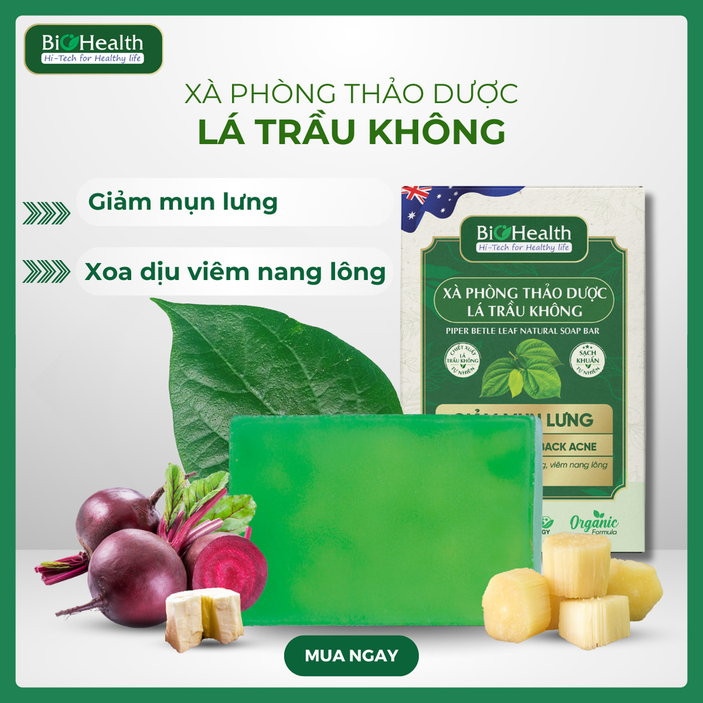 Xà Phòng Thảo Dược Lá Trầu Không BioHealth Giảm Mụn Lưng 100g