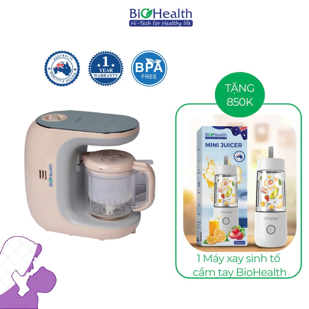 Máy Làm Thức Ăn Dặm Đa Năng Biohealth BH003, Hấp, Xay, Rã Đông, Khử Trùng