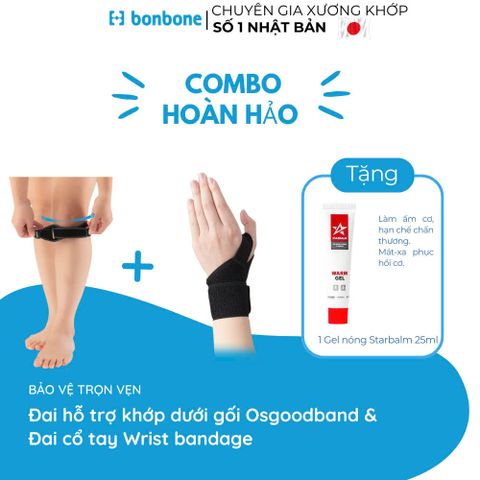 Combo Đai Hỗ Trợ Khớp Dưới Gối Osgoodband & Đai Cố Định Cổ Tay Wrist Bandage bonbone Nhật Bản, Vận Động An Toàn Hơn