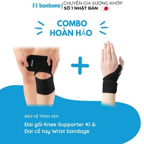 Combo Đai Hỗ Trợ Cố Định Đầu Gối Knee KI Và Đai Cố Định Cổ Tay Wrist Bandage