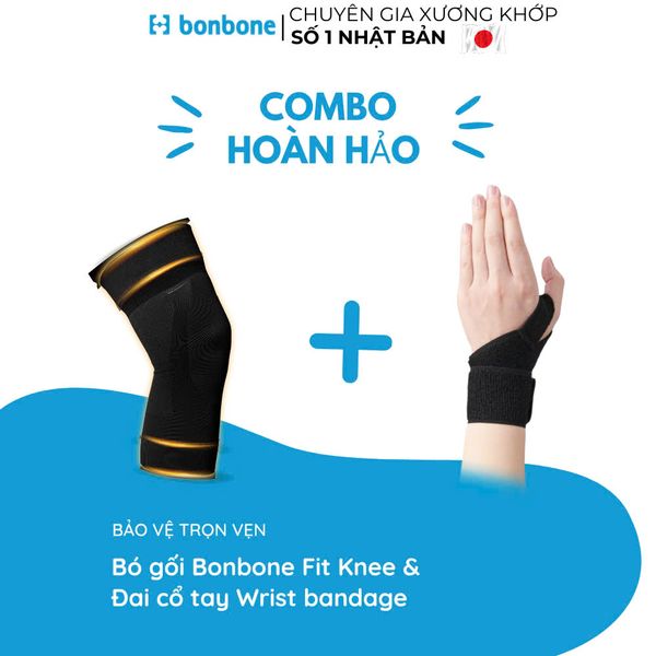 Combo Bó Gối Fit Knee Và Đai Cố Định Cổ Tay Wrist Bandage