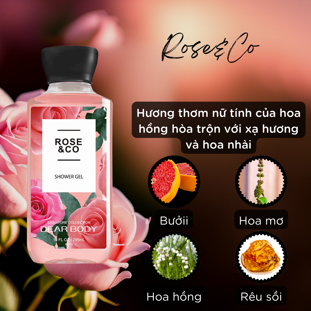  Sữa Tắm Nước Hoa Rose&Co Shower Gel - Dưỡng Ẩm Thơm Lâu 295ml 