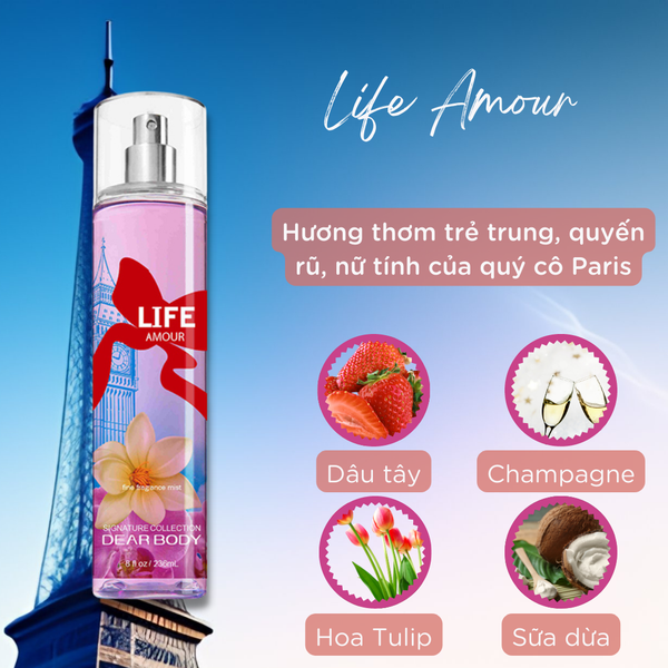  Xịt Thơm Toàn Thân Life Amour Fine Fragance Body Mist  236ml 