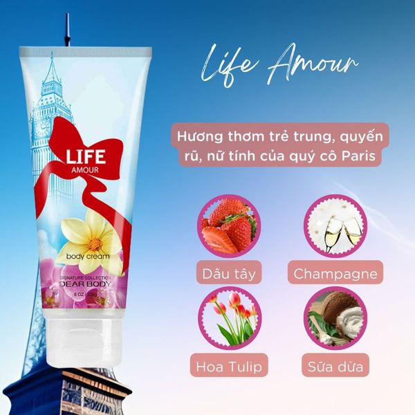  Kem Dưỡng Thể Nước Hoa Life Amour Body Cream - Thơm Lâu Mềm Mịn Da 226g 