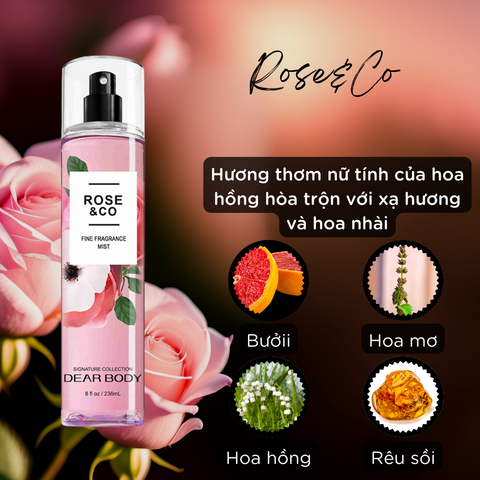  Xịt Thơm Toàn Thân Rose&Co Fine Fragance Body Mist 236ml 