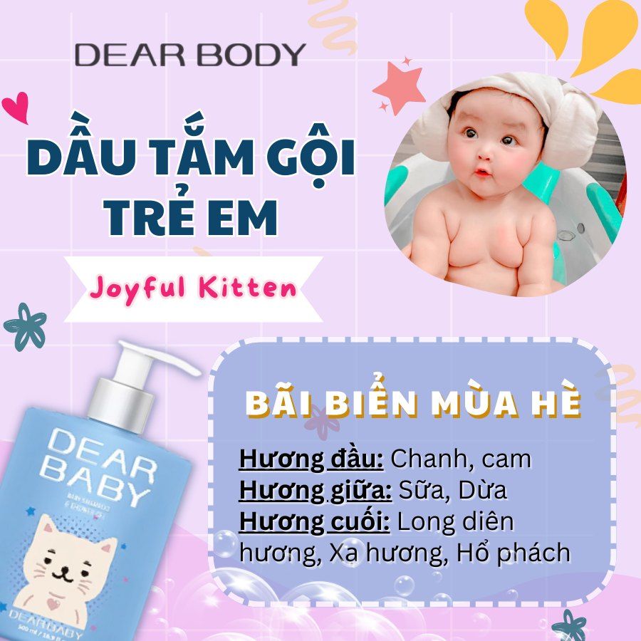  Dầu Tắm Gội Trẻ Em Joyful Kitten Shampoo & Shower Gel - Không Cay Mắt 500ml 