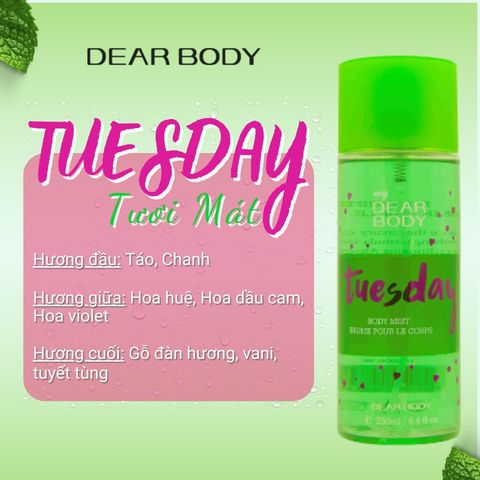  Xịt Thơm Toàn Thân Tuesday Body Mist 250ml 