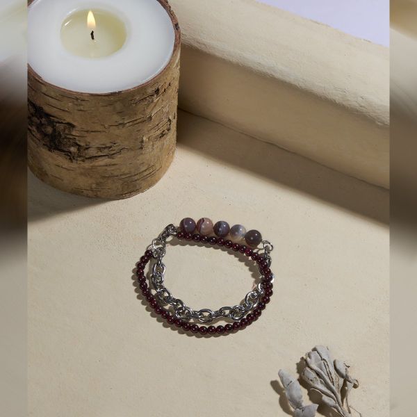  Vòng tay đá garnet đỏ và mã não xám: Tình yêu và sức sống - mã VTN29 