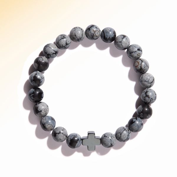  Vòng tay đá Obsidian bông tuyết (Snowflake Obsidian): Sáng suốt & kiên định - mã VTN75 