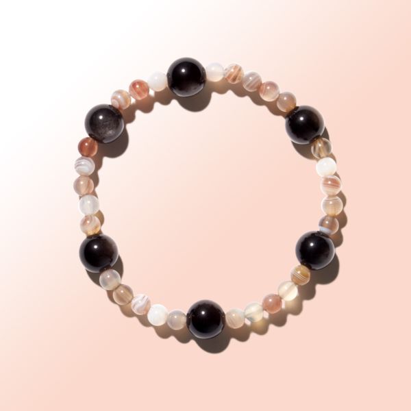  Vòng tay đá Mã não xám vân và Black Obsidian: Sự bí ẩn quyến rũ - mã VTNU44 