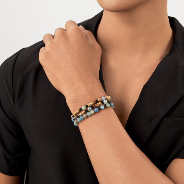  Vòng tay đá Canxit xanh biển, Picture Jasper nâu và mã não đen: Tràn đầy năng lượng - mã VTN42 