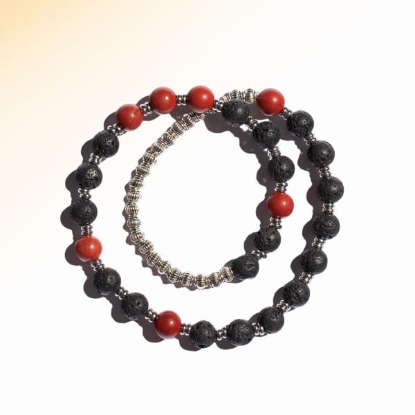  Vòng tay đá núi lửa đen và Red Jasper: Hạnh phúc tổng thể - mã VTN79 