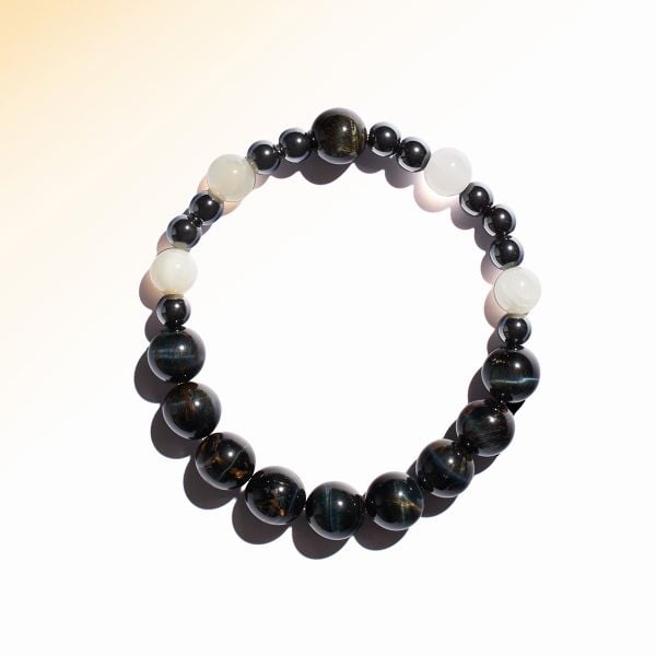  Vòng tay đá mắt hổ xanh, Moonstone và Hematite: Sự khởi đầu mới - mã VTN80 