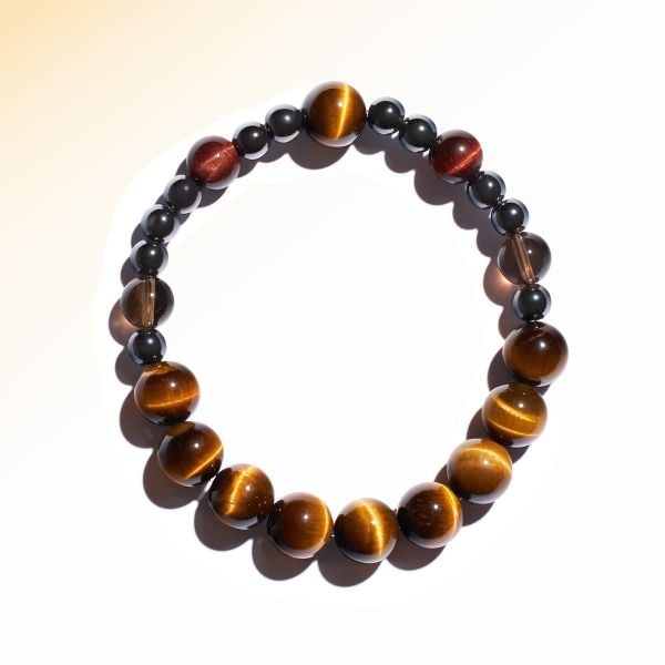  Vòng tay đá mắt hổ vàng, mắt hổ đỏ, thạch anh khói và Hematite: Không chấp nhận bóng tối - mã VTN82 