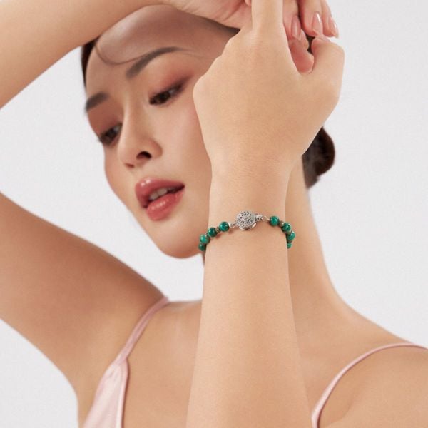  Vòng tay đá Khổng tước xanh lá và Pyrite: Yêu thương đong đầy - mã VTNU49 