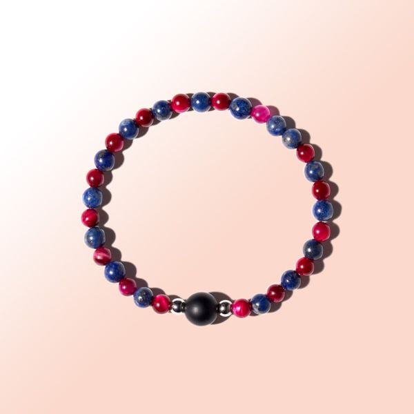  Vòng tay đá Lapis Lazuli xanh dương, mắt hổ đỏ hồng và núi lửa đen: Sự hòa hợp vẹn tròn - mã VTNU59 
