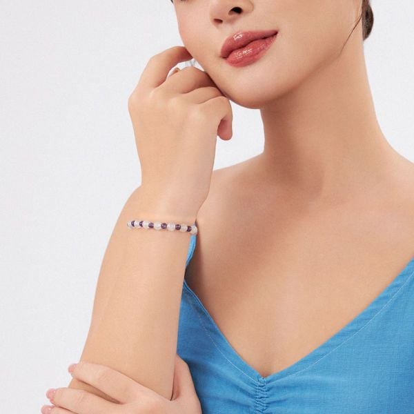  Vòng đá Moonstone trắng và thạch anh tím: Ánh trăng màu tím - mã VTNU67 