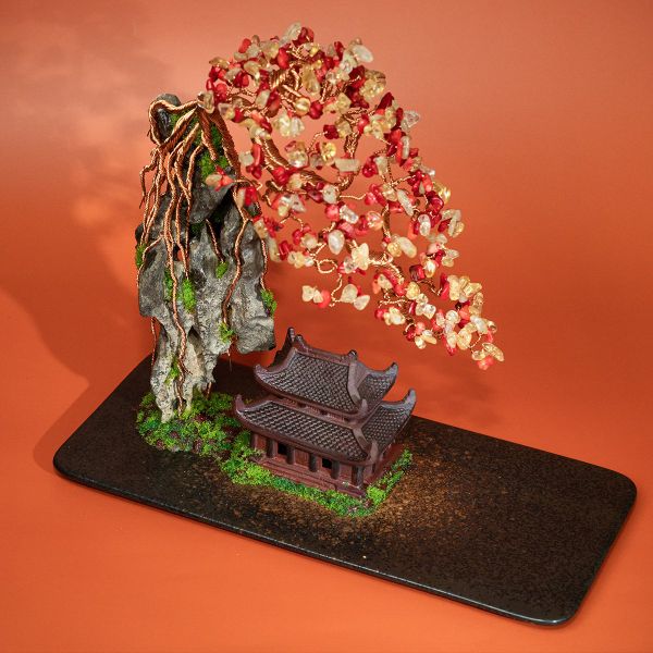  Bonsai dây đồng nghệ thuật đá Citrine, thạch anh đỏ: Thịnh vượng, may mắn 