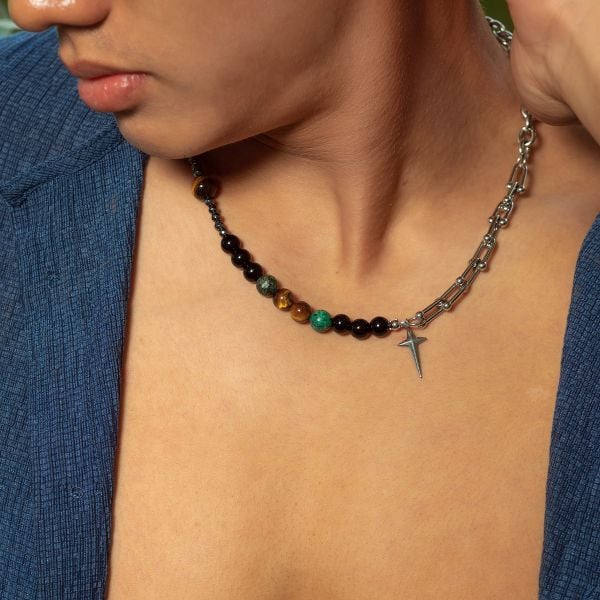  Dây chuyền đá Mắt hổ, Obsidian đen: Sự khích lệ và chính kiến - Mã DCN03 