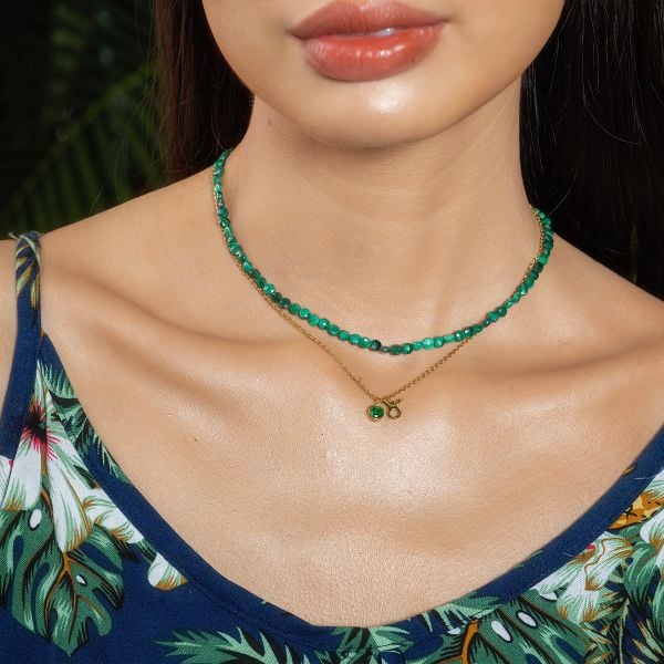  Dây chuyền nữ đá Malachite: trí tuệ và cân bằng cảm xúc - Mã DCNU07 