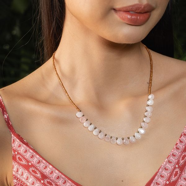  Dây chuyền nữ trái tim thạch anh hồng: Tình yêu nhẹ nhàng, lãng mạn - Mã DCNU11 