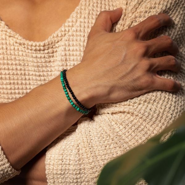  Vòng tay Malachite xanh lá và mã não đen: Củng cố sức mạnh tinh thần - Mã VTN09 