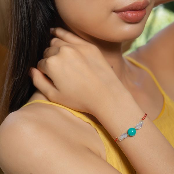 Vòng tay nữ dây đỏ đá Amazonite xanh và Thạch anh trắng: Thanh lọc và chữa lành - Mã VTNU19 